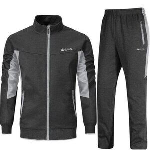 NEW BGOWATU Men's Tracksuit Athletic 2-piece set Casual Full Zip XL black